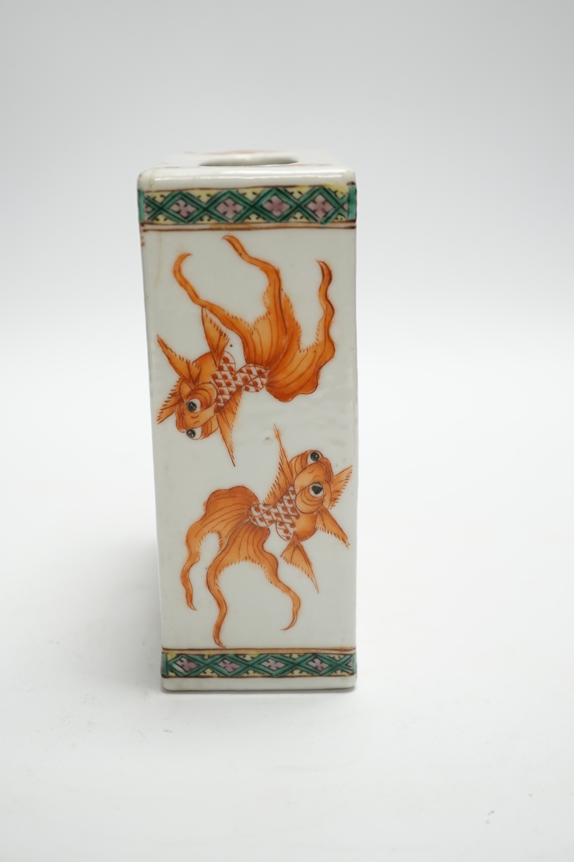 A late 19th century Chinese porcelain pillow, with goldfish decoration, 15cm